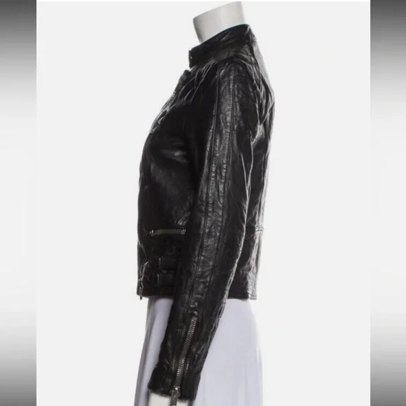 Polo Ralph Lauren Black Leather Moto Jacket | Real Cowhide | Women’s Size Small - Picture 5 of 13